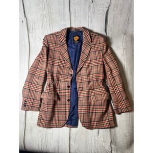 Fox Run Vintage‎ 70s Plaid Blazer Women Medium Tan Red Dark Academia Preppy
